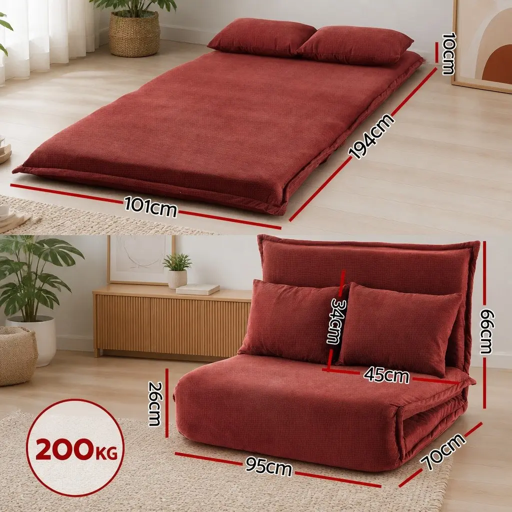Floor Lounge Sofa Bed Foldable Adjustable Recliner 2 Seater Orange