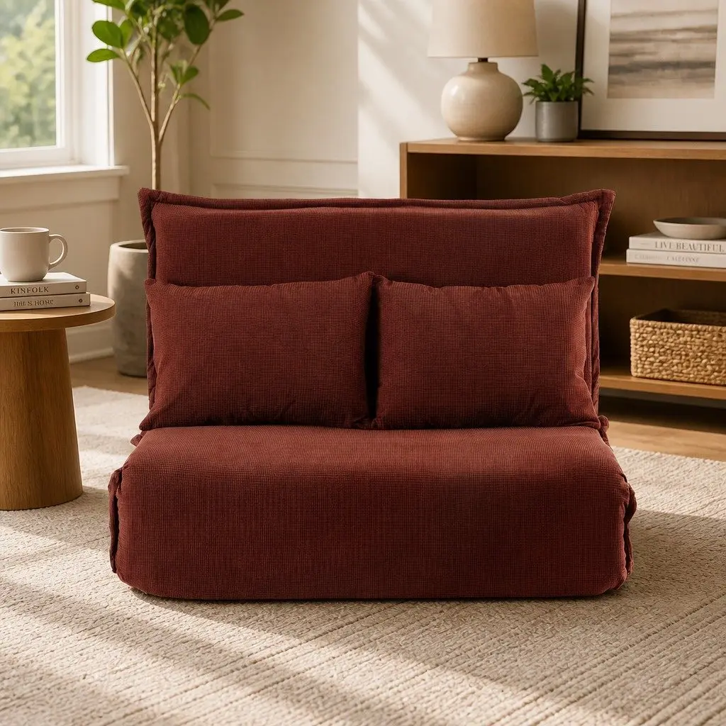 Floor Lounge Sofa Bed Foldable Adjustable Recliner 2 Seater Orange