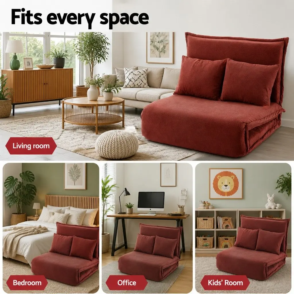 Floor Lounge Sofa Bed Foldable Adjustable Recliner 2 Seater Orange