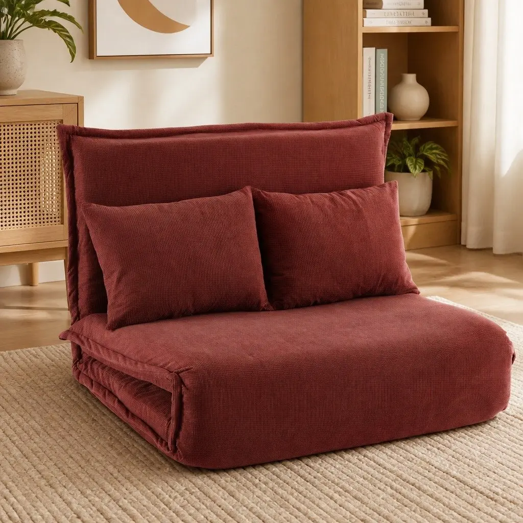 Floor Lounge Sofa Bed Foldable Adjustable Recliner 2 Seater Orange