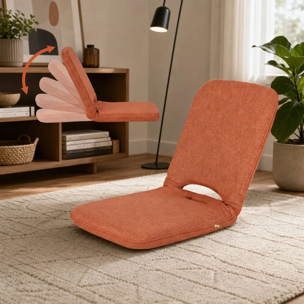 Floor Chair Adjustable 5 Position Orange Foldable Recliner