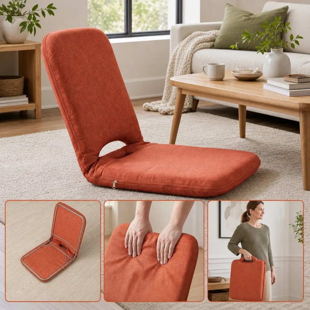 Floor Chair Adjustable 5 Position Orange Foldable Recliner