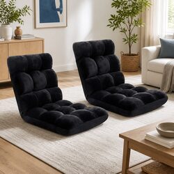 Lounge Sofa Chair Adjustable Recliner Flannel Black Foldable 2 Pack