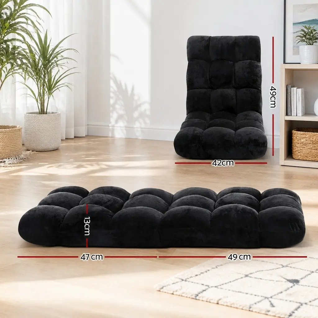 Adjustable Flannel Lounge Sofa Chair Foldable Recliner Black 2 Piece