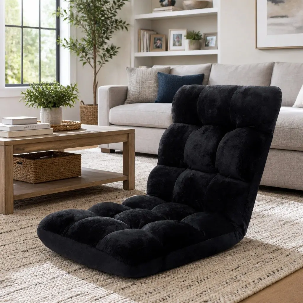 Lounge Sofa Chair 14 Position Adjustable Recliner Flannel Black
