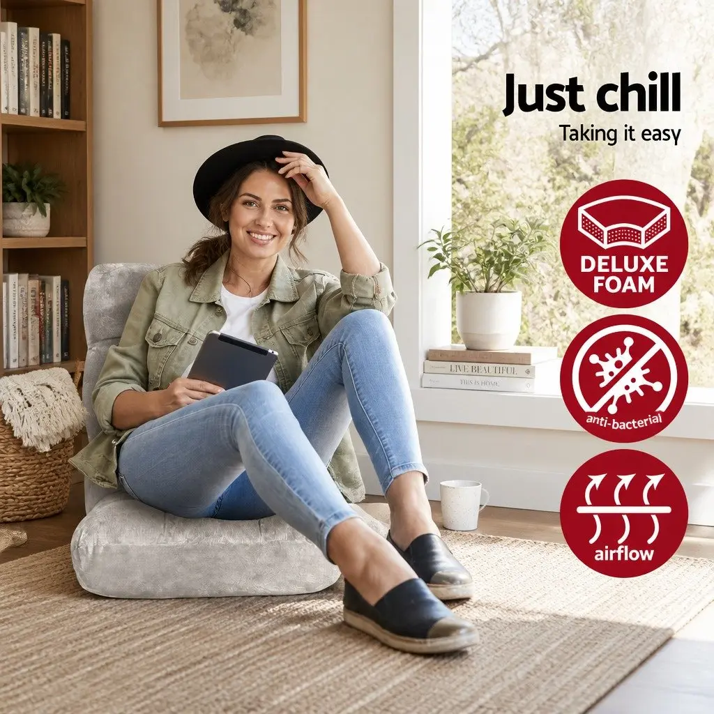 Lounge Sofa Chair Adjustable Grey Flannel Fabric Foldable
