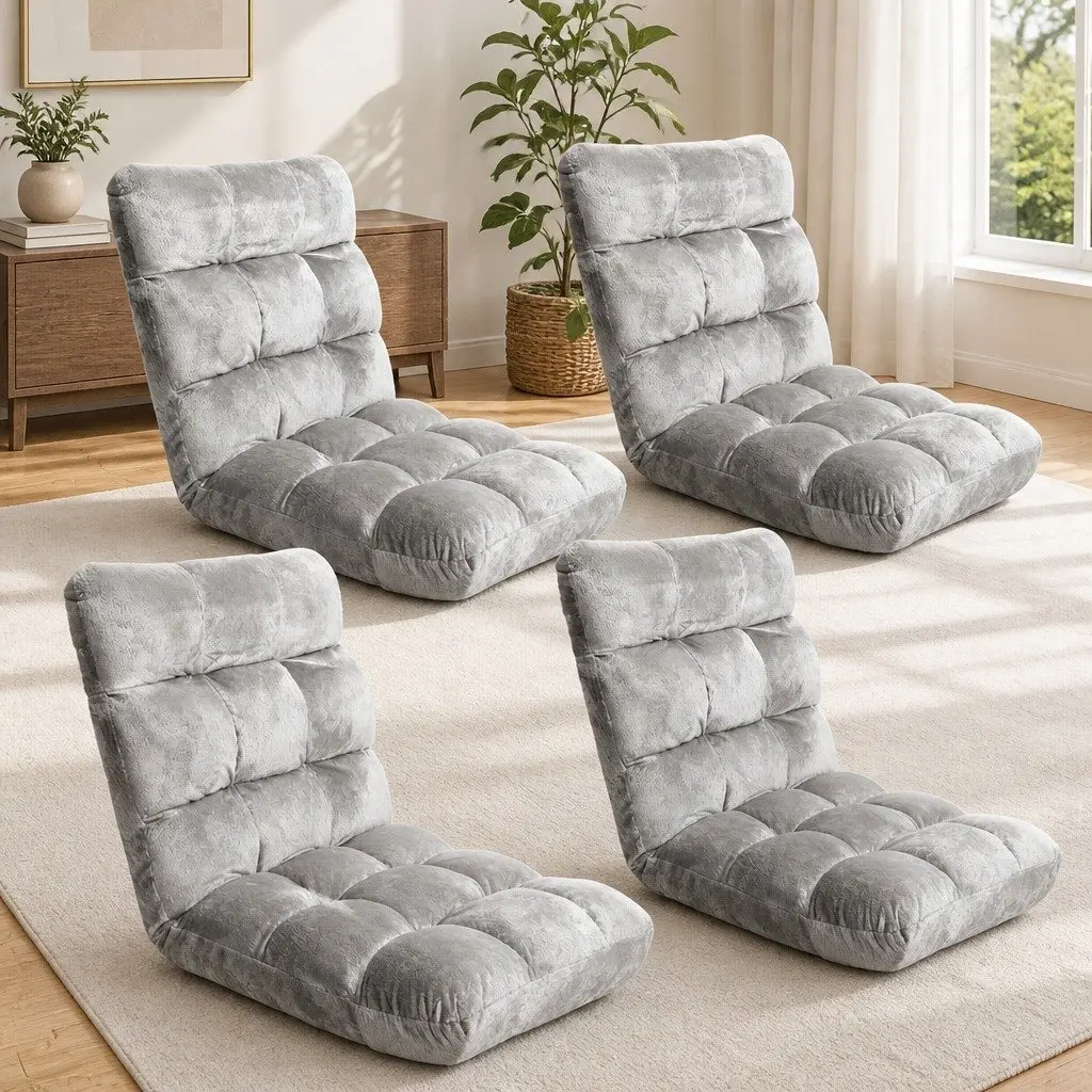 Adjustable Lounge Sofa Chair Grey Flannel 14 Positions