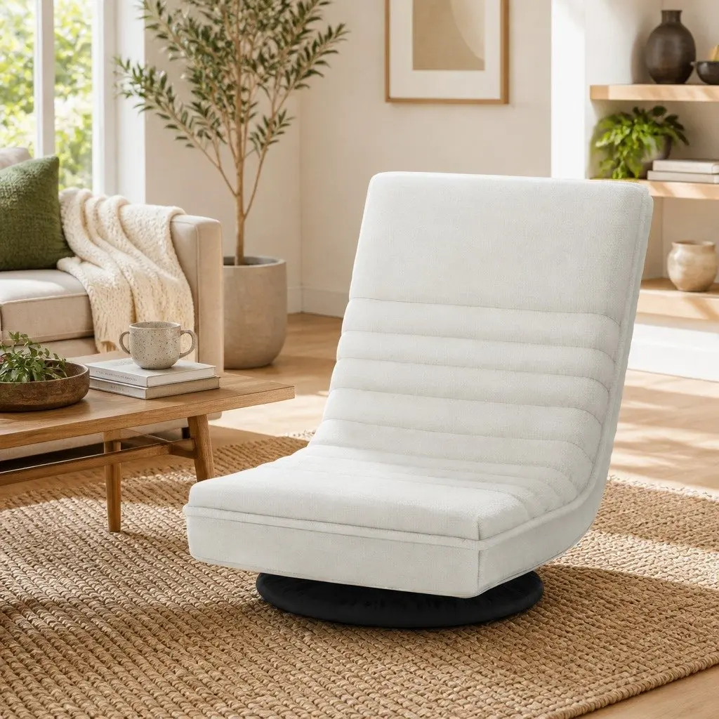 Floor Lounge Chair Folding Swivel with 2 Tier Round Side Table Bundle White Pine