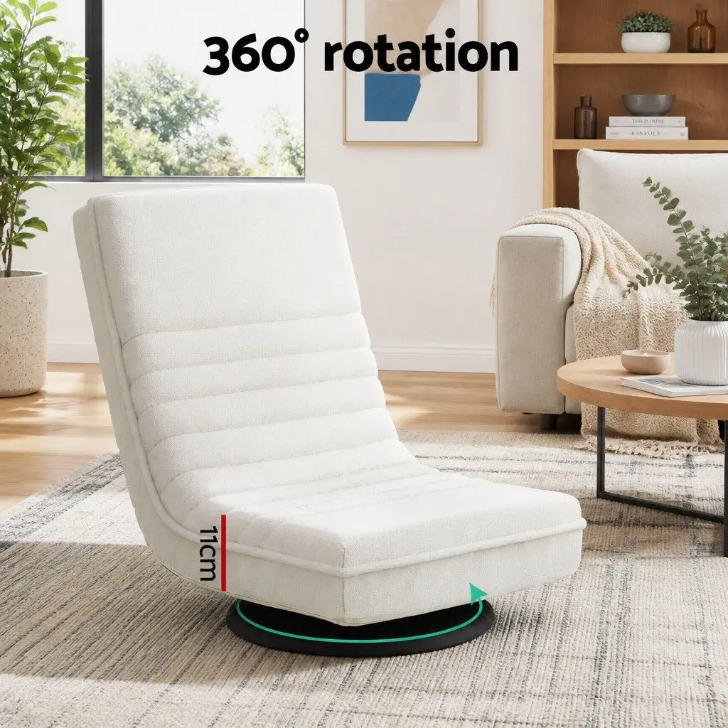 Floor Lounge Chair Folding Swivel with 2 Tier Round Side Table Bundle White Pine