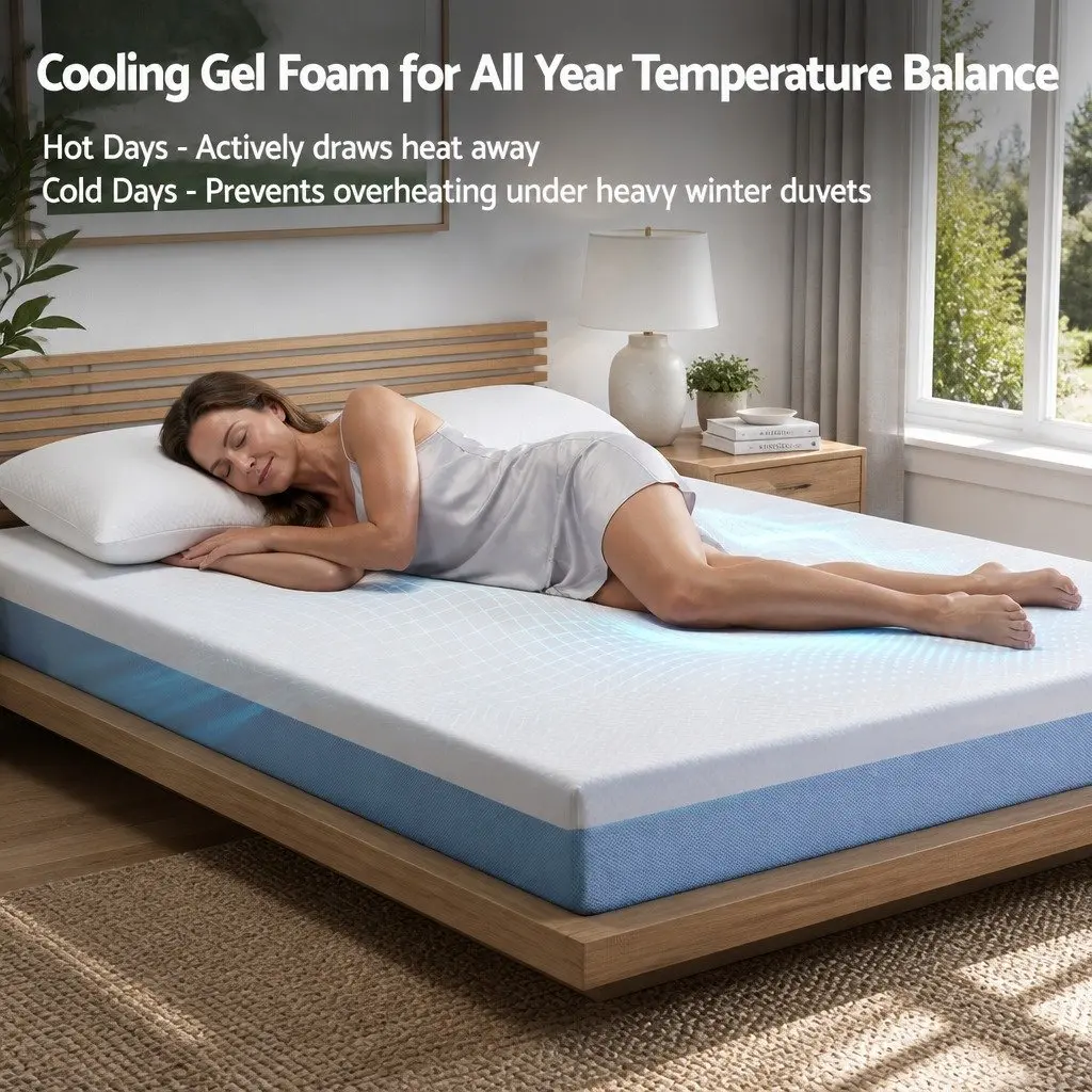 Memory Foam Mattress Cooling Gel 22cm Double Medium Firm Support White Blue