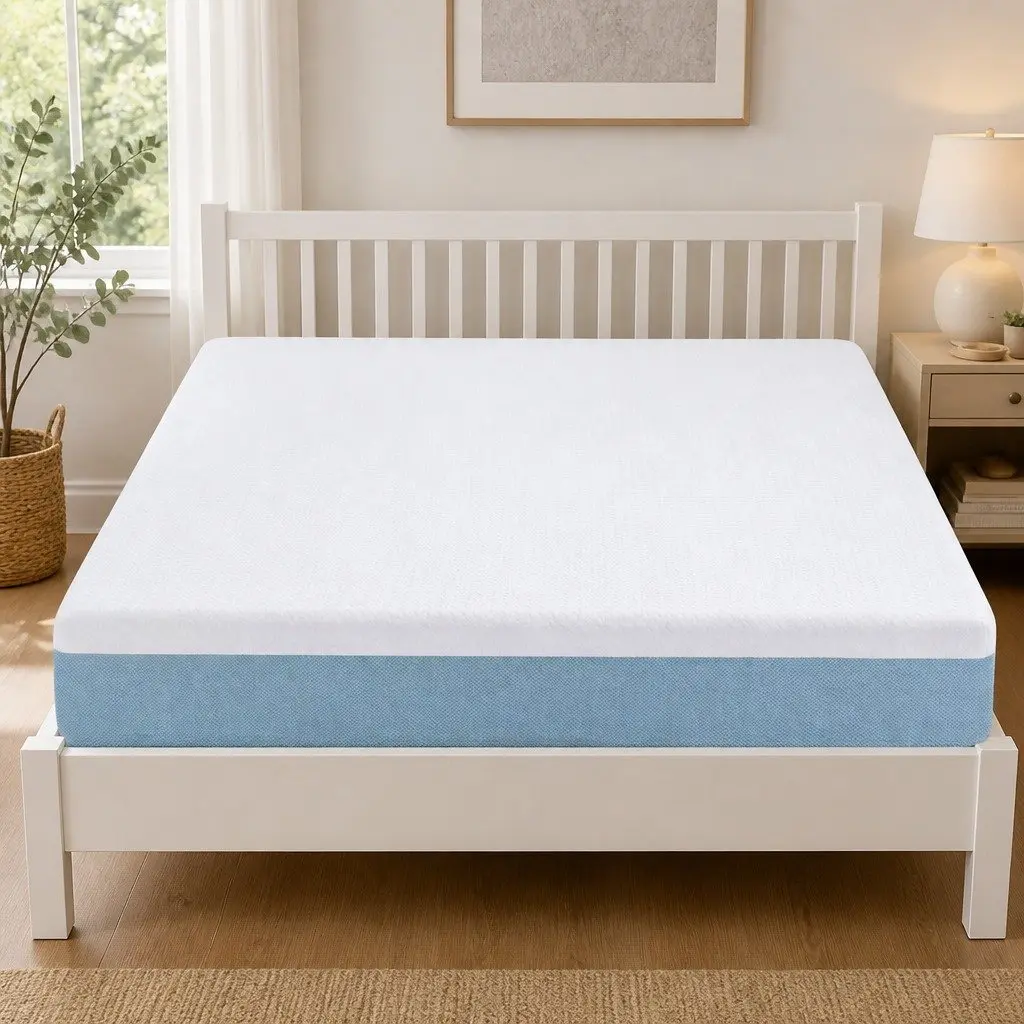 Memory Foam Mattress Cooling Gel 22cm Double Medium Firm Support White Blue