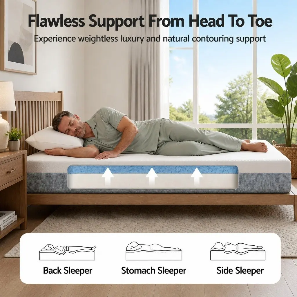 Memory Foam Mattress Cooling Gel 22cm Double Medium Firm Support White Blue