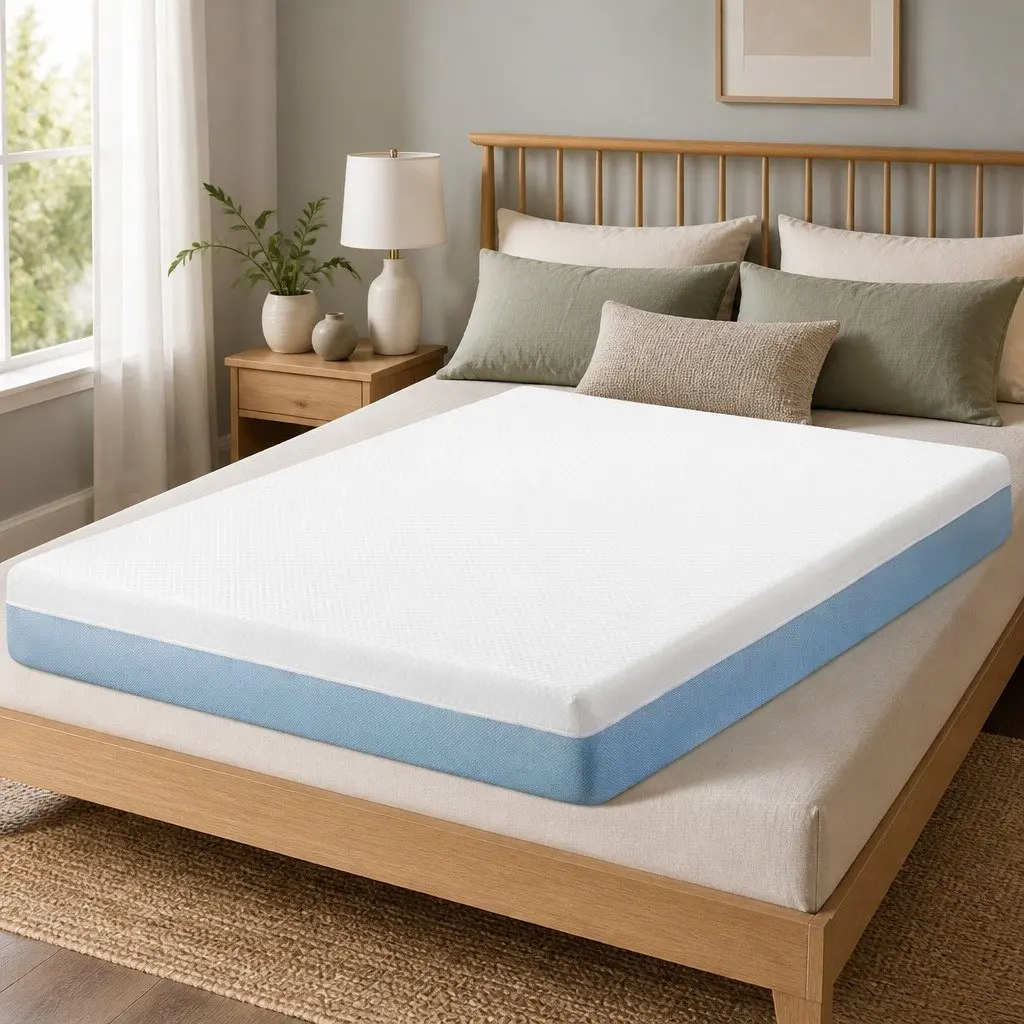 Memory Foam Mattress Cooling Gel 22cm Double Medium Firm Support White Blue