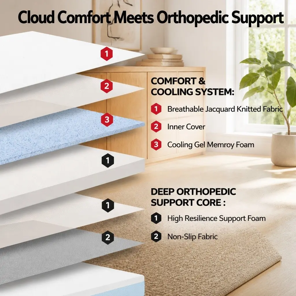 Memory Foam Mattress Topper Cooling Gel 22cm Queen Medium Firm Support