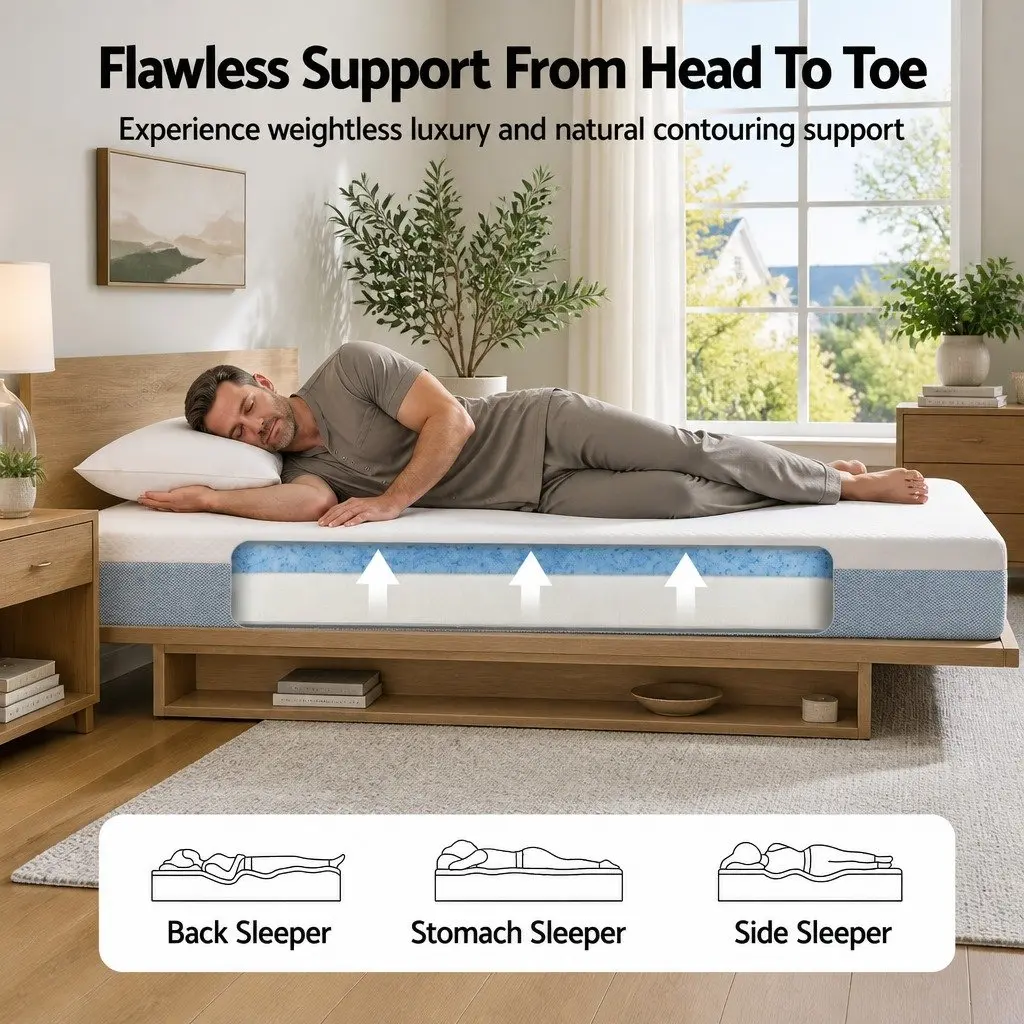 Memory Foam Mattress Topper Cooling Gel 22cm Queen Medium Firm Support