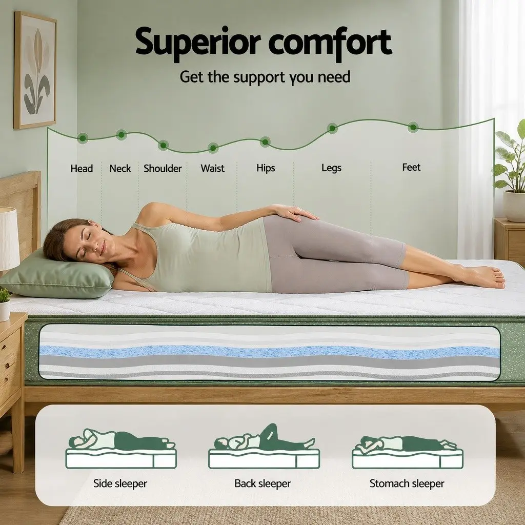 King Single Memory Foam Mattress 25cm Cooling Gel Charcoal Zipped Cover Firm