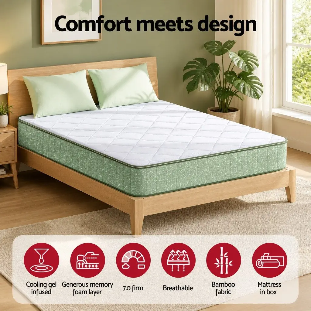 Queen Memory Foam Mattress 25cm Dual Layer Zipped Cover Gel Cooling Foam Bed