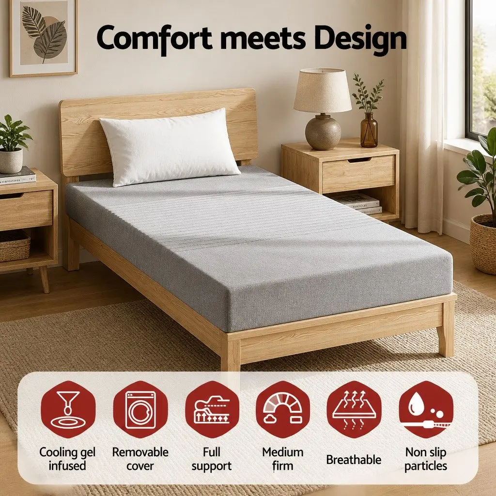 King Single Memory Foam Mattress 15cm Cool Gel 7-Zone Support Bamboo Cover