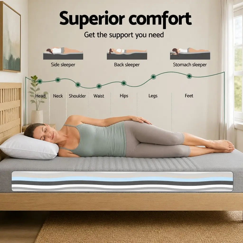 Memory Foam Mattress Cool Gel Infused 7-Zone Charcoal Bamboo Cover Double 15cm