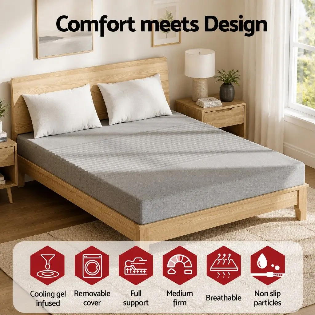 Memory Foam Mattress 15cm Bamboo Cover Grey 7 Zone Cooling Gel Support King Size