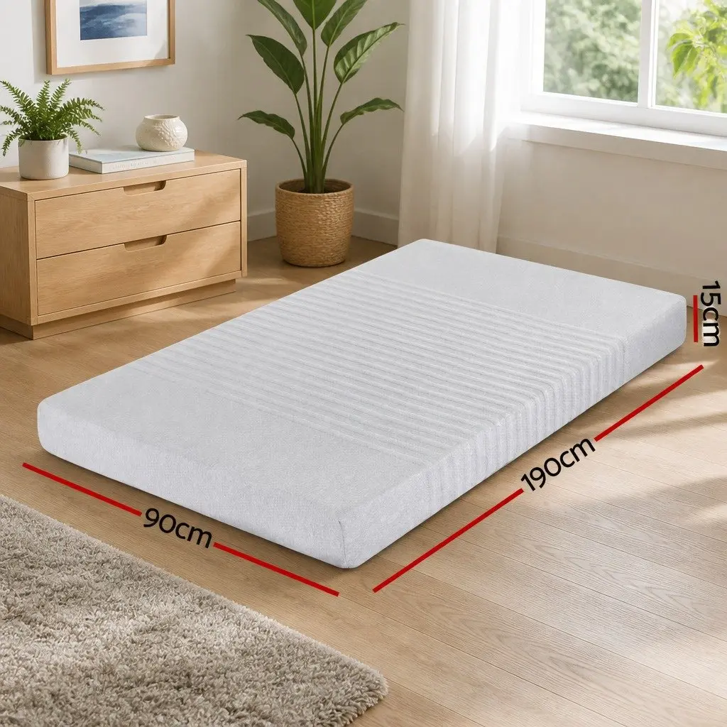 Single Memory Foam Mattress Cool Gel 15cm 7-Zone Support Bamboo Cover Grey