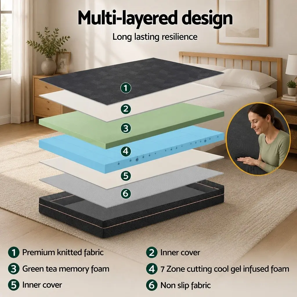 King Single Memory Foam Mattress 18cm Cooling Gel Green Tea Foam Medium Firm