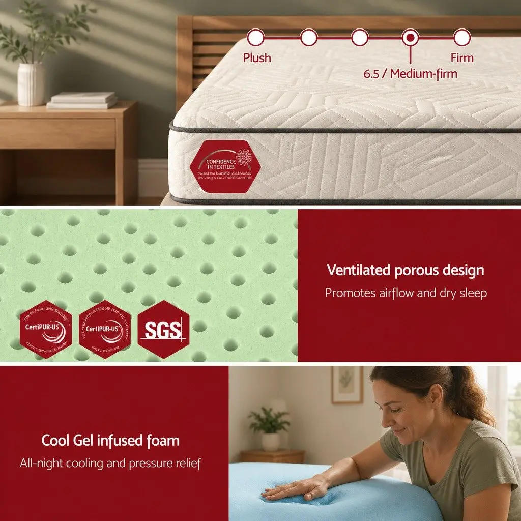 King Single Memory Foam Mattress 18cm Cooling Gel Green Tea Foam Medium Firm