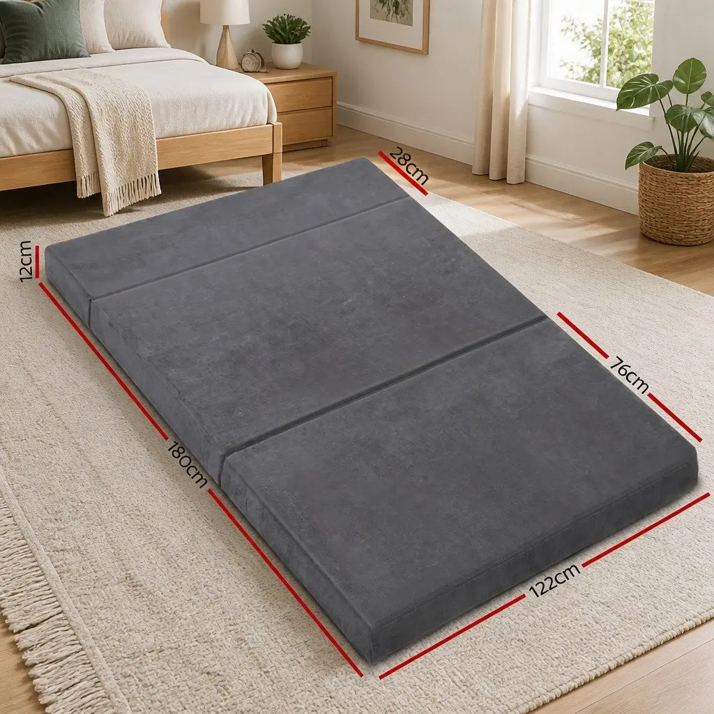 Foldable Foam Mattress Velvet Grey Double Bed Sofa 180 x 122 cm