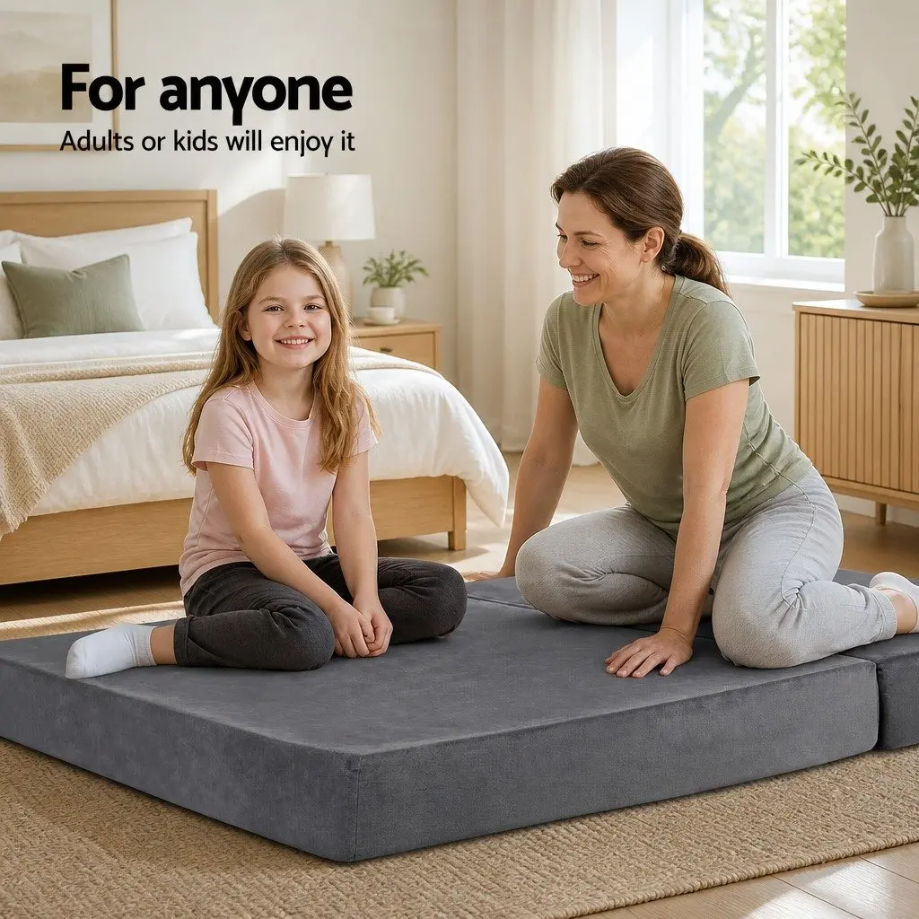 Foldable Foam Mattress Velvet Grey Double Bed Sofa 180 x 122 cm