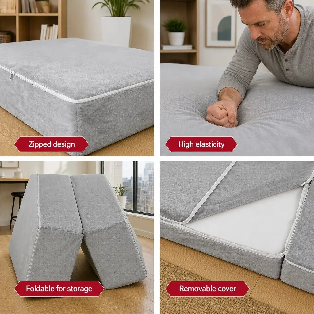 Foldable Foam Mattress Queen Bed Mat Chair Single Sofa Light Grey Portable