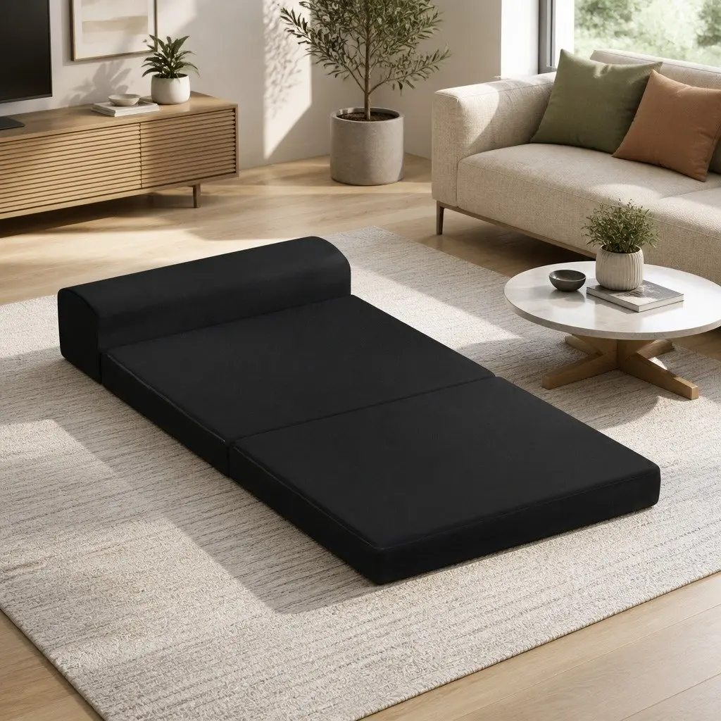 Foldable Foam Mattress Sofa Bed Black Convertible 180cm x 70cm x 24cm