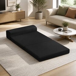 Foldable Foam Mattress Sofa Bed Black Convertible Guest Sleeping Mat Storage