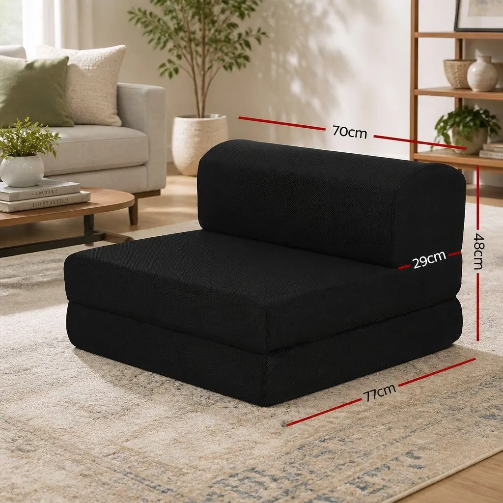 Foldable Foam Mattress Sofa Bed Black Convertible 180cm x 70cm x 24cm