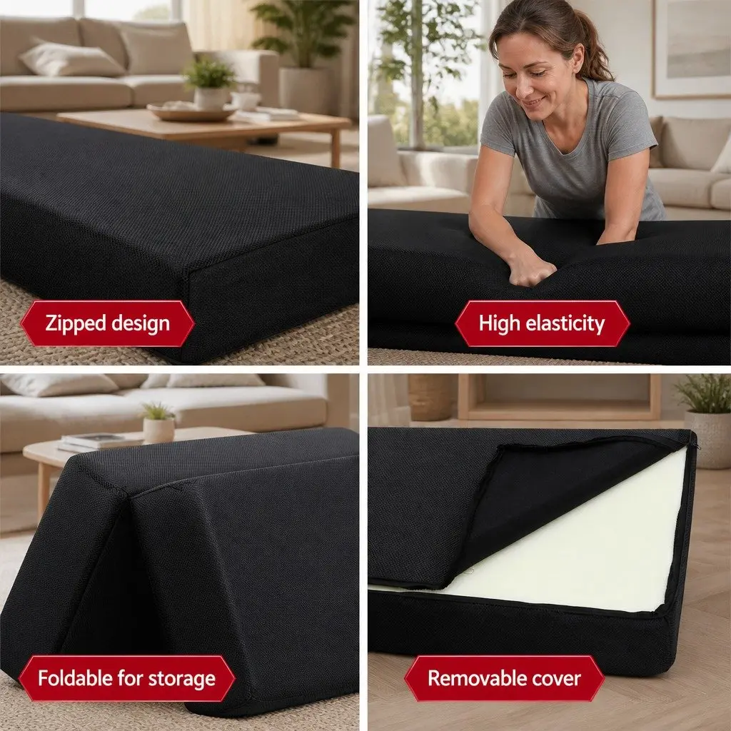 Foldable Foam Mattress Sofa Bed Black Convertible 180cm x 70cm x 24cm