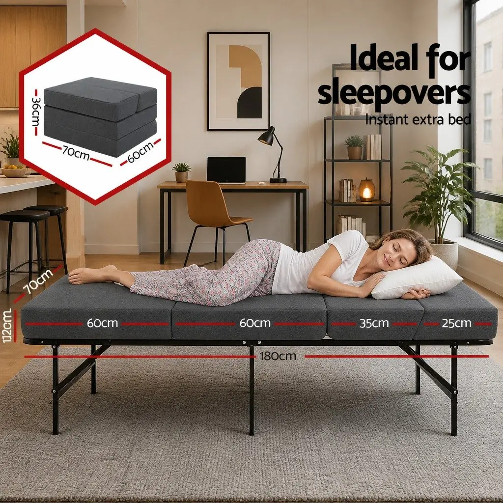 Foldable Foam Mattress Sofa Bed Guest Floor Mat Grey Folding Couch Single Bed