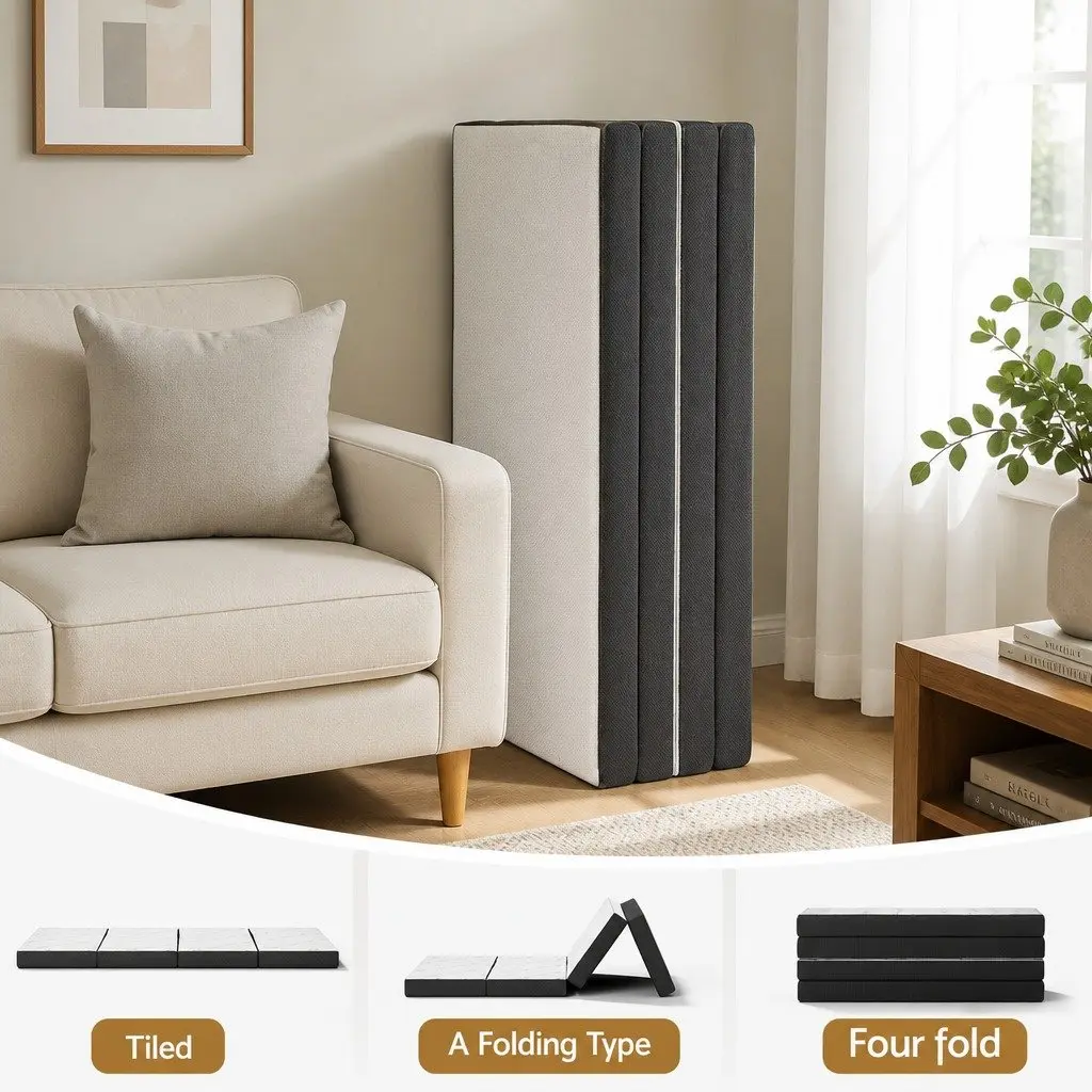 Foldable Foam Mattress Queen Size Folding Bamboo Double Bed Sofa Guest Bedding