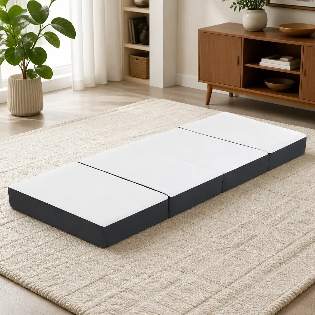 Foldable Foam Sofa Bed Grey Single Convertible Couch Mattress