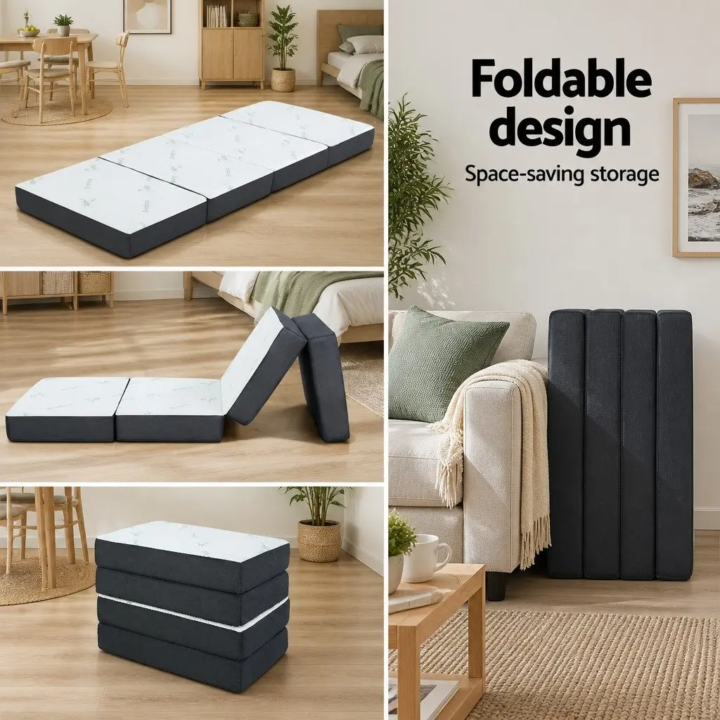 Foldable Foam Sofa Bed Grey Single Convertible Couch Mattress
