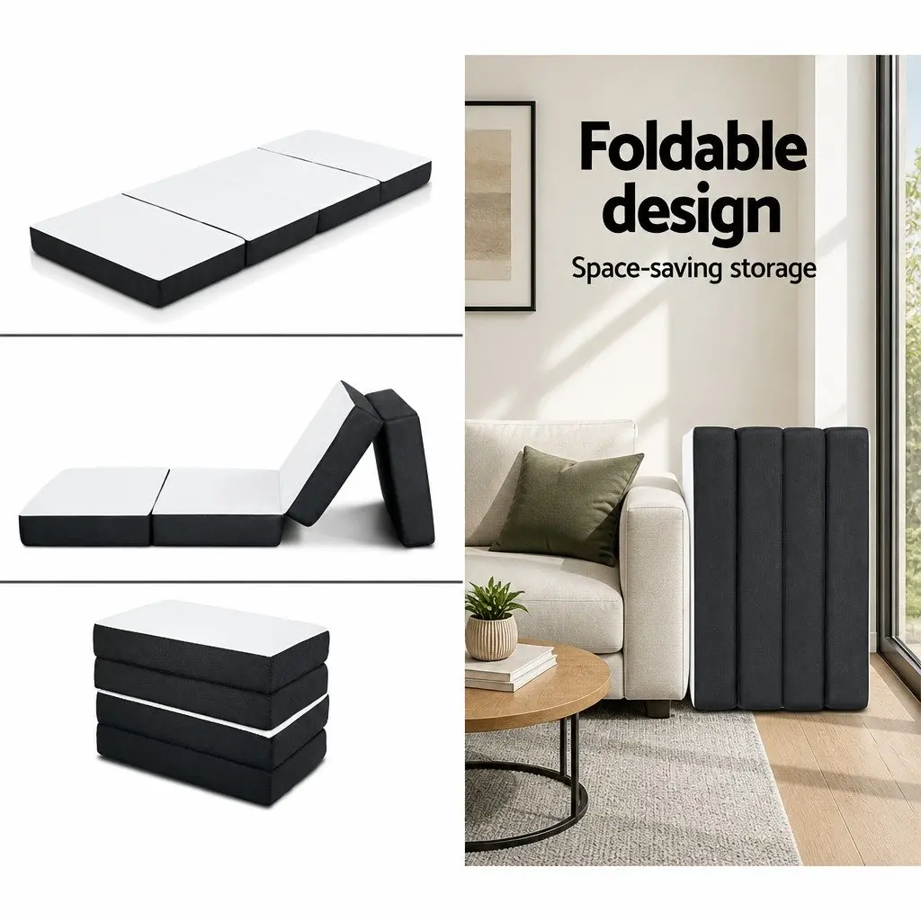 Foldable Foam Sofa Bed Grey Single Convertible Couch Mattress