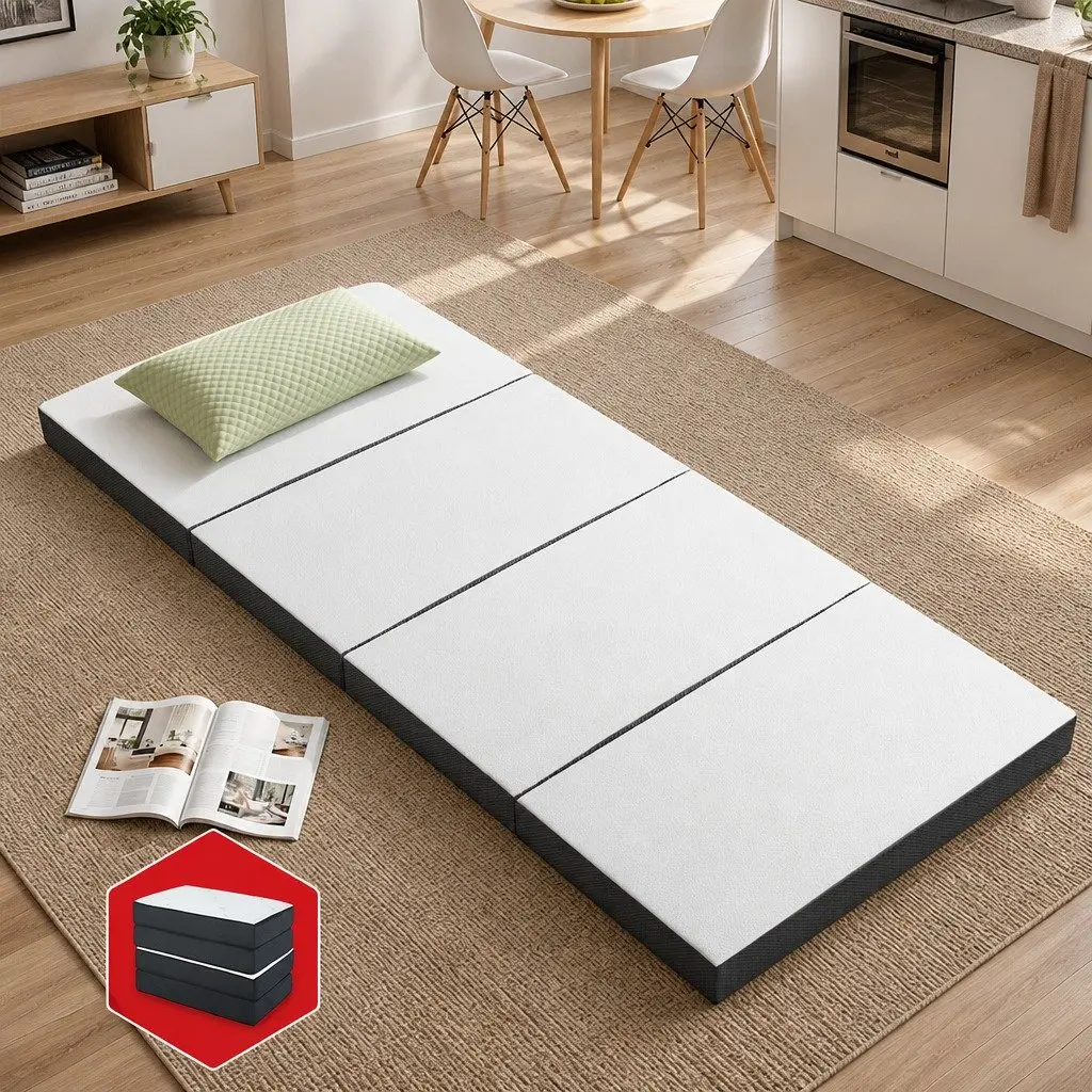 Foldable Foam Sofa Bed Grey Single Convertible Couch Mattress