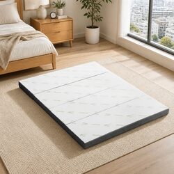 Foldable Foam Mattress Queen Size Folding Bed Bamboo Cover Sofa Lounger Storage