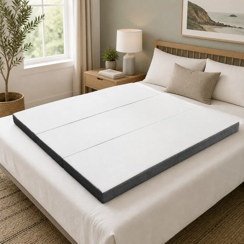 Foldable Foam Mattress Queen Size Folding Bed Bamboo Cover Sofa Lounger Storage