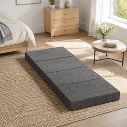Foldable Foam Mattress Single Bed Couch Convertible Grey Storage Sleeping Guest