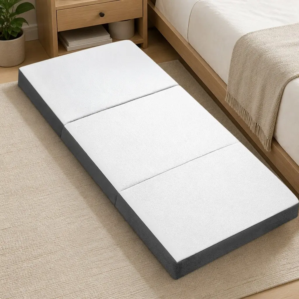 Single Folding Foam Mattress Breathable Bamboo Fabric 190cm x 79cm x 10cm
