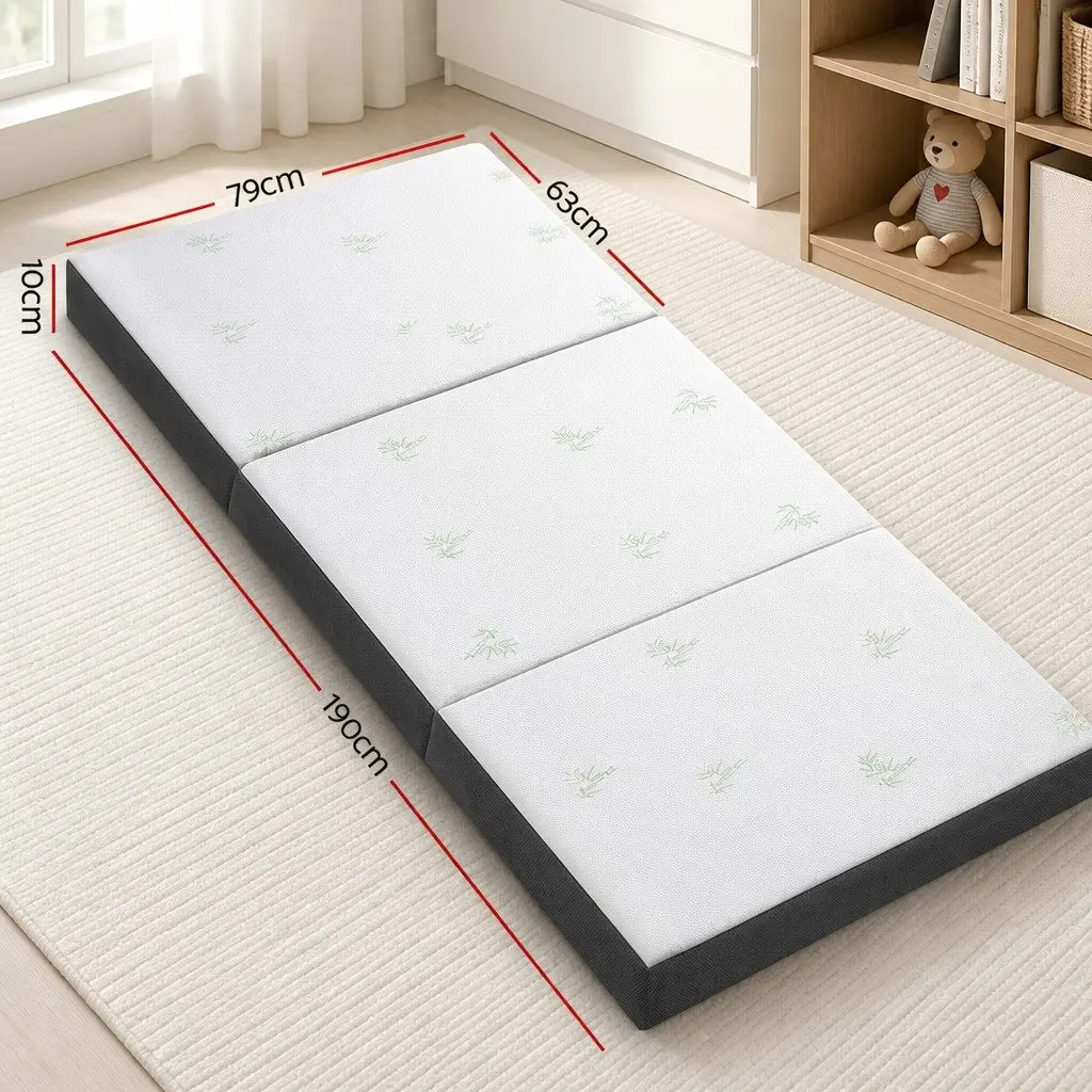 Single Folding Foam Mattress Breathable Bamboo Fabric 190cm x 79cm x 10cm