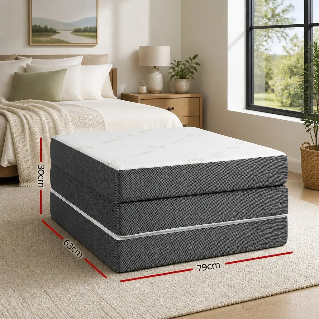 Single Folding Foam Mattress Breathable Bamboo Fabric 190cm x 79cm x 10cm
