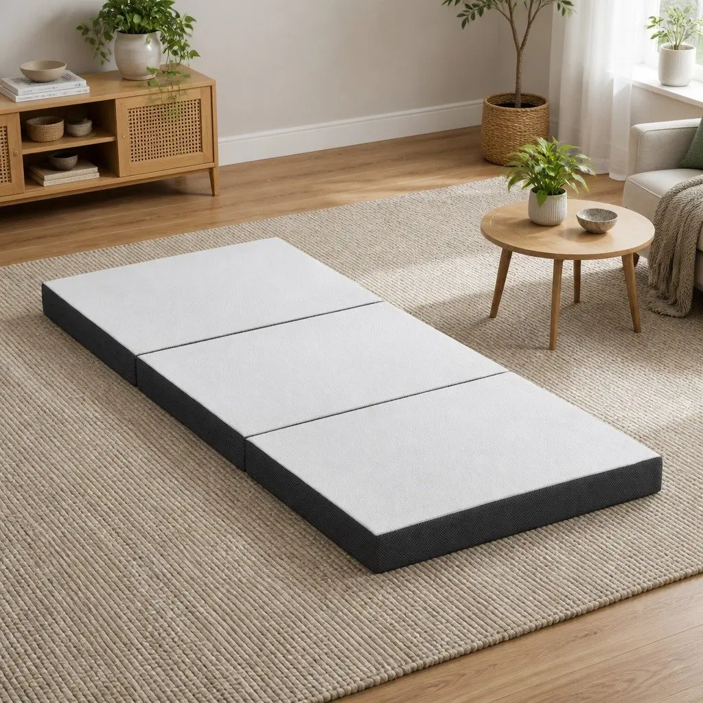 Single Folding Foam Mattress Breathable Bamboo Fabric 190cm x 79cm x 10cm