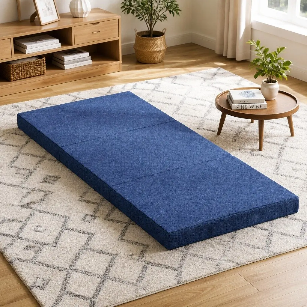 Single Mattress Foldable Foam Bed Chair Sofa Blue 190cm x 79cm x 10cm