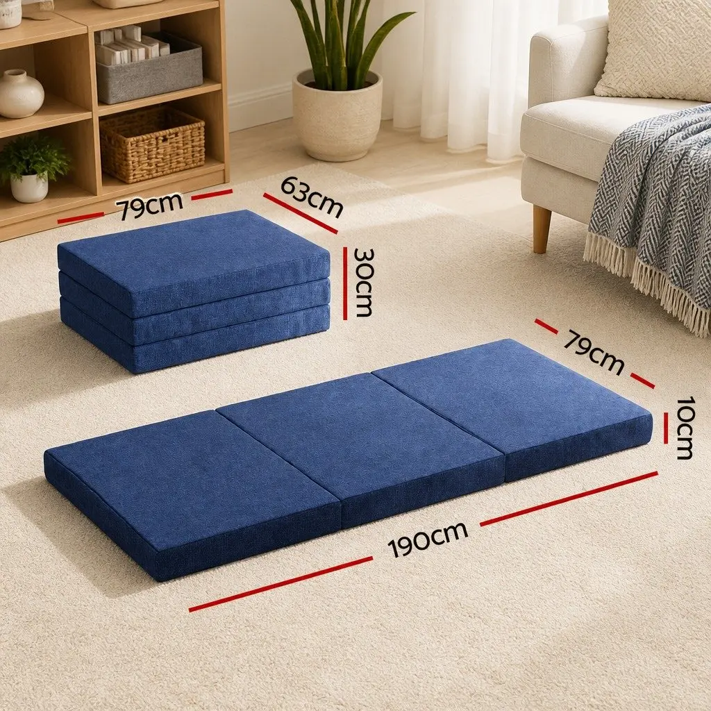 Single Mattress Foldable Foam Bed Chair Sofa Blue 190cm x 79cm x 10cm