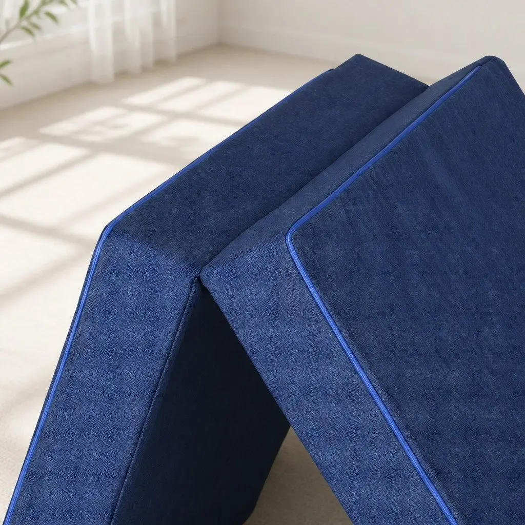 Single Mattress Foldable Foam Bed Chair Sofa Blue 190cm x 79cm x 10cm